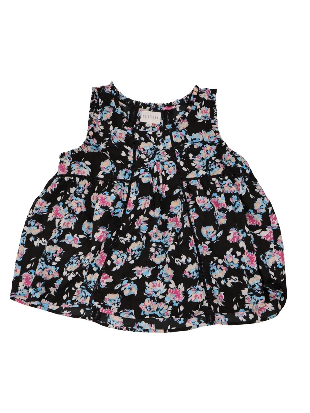 Olive + Oak Floral Sleeveless Blouse Large Black High Neck Tank Top